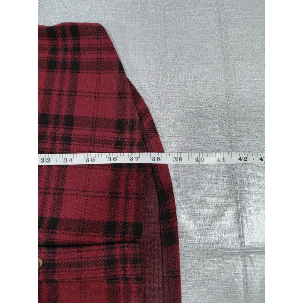 Thread & Supply Fleece Button Down Shirt Dress LG Long Coat Burgundy Plaid